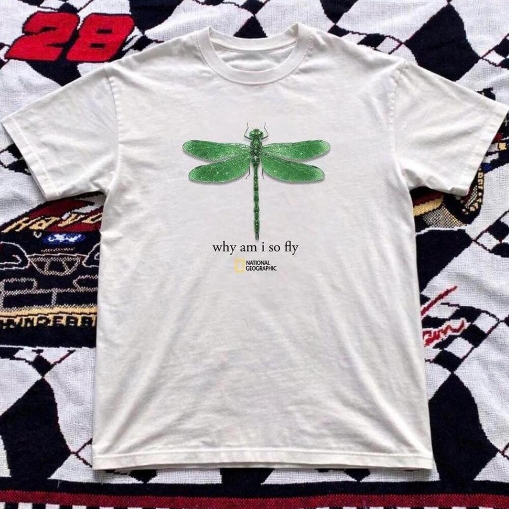 Gildan White T-Shirt, National Geographic Dragonfly Graphic Tee